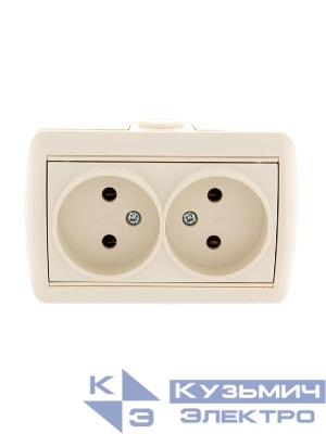Розетка 2-м ОП Nata 16А IP20 без заземл. керамика крем. LEZARD 710-0300-128
