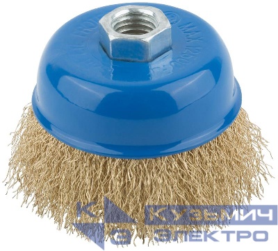 Корщетка тип "чашка" гайка М14 стальная латунированная волнистая проволока 75мм MOS 38942М