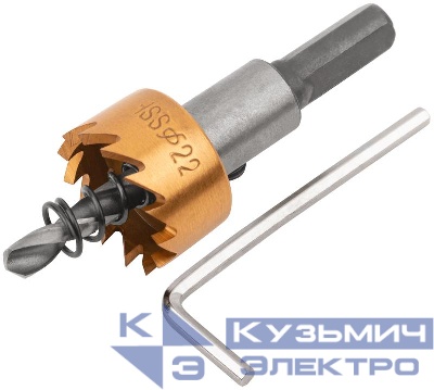 Коронка кольцевая по металлу 22мм титан. покрытие; HSS сталь FIT 36862