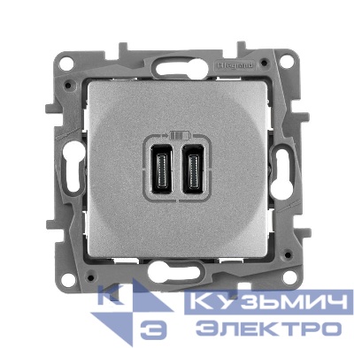 Устройство зарядное Etika с 2-мя USB разъемами C и C 240В/5В 3000мА алюм. IEK 672435