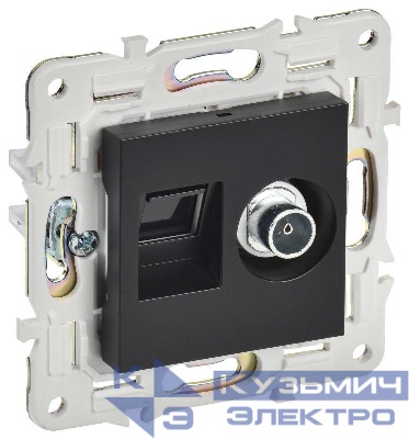 Розетка двойная TV+RJ45 кат.6E SKANDY SK-A15Bl черн. IEK SK-AK20-2-K02