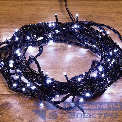 Гирлянда светодиодная управляемая"Нить" 10м 100LED бел. 10Вт 220-240В IP65 8 режимов провод ПВХ черн. (нужен контроллер 217-204) Neon-Night 303-135