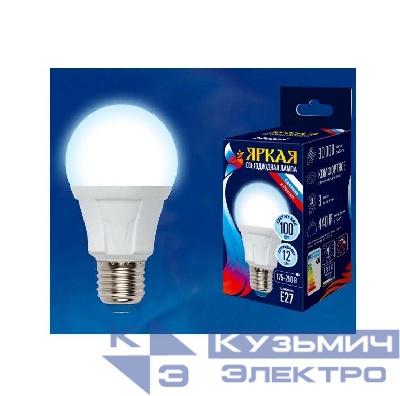 Лампа светодиодная LED-A60 12W/DW/E27/FR PLP01WH Яркая 12Вт грушевидная матовая 6500К холод. бел. E27 (упак. картон) Uniel UL-00002005
