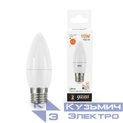 Лампа светодиодная Elementary 10Вт свеча 3000К тепл. бел. E27 750лм GAUSS 30210