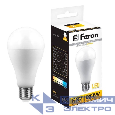 Лампа светодиодная LB-98 20Вт A65 грушевидная 2700К E27 230В FERON 25787