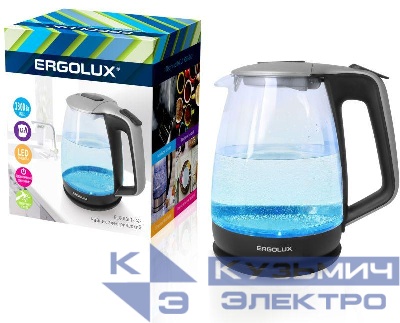 Чайник ELX-KG01-C42 стекл. 1.7л 160-250В 1500-2300Вт серебристо-черн. Ergolux 13117