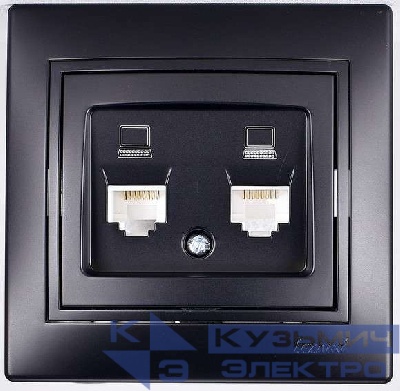 Розетка компьютерная 2-м Mira RJ45 со вставкой черн. бархат LEZARD 701-4242-141