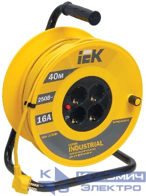 Удлинитель на катушке 4х40м с заземл. 16А IP20 Industrial УК40 3х1.5 термозащита IEK WKP15-16-04-40