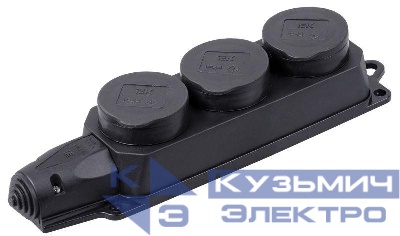 Колодка удлинителя 3-м IP44 Омега РБ33-1-0м с защ. крышкой каучук IEK PKR61-016-2-K02
