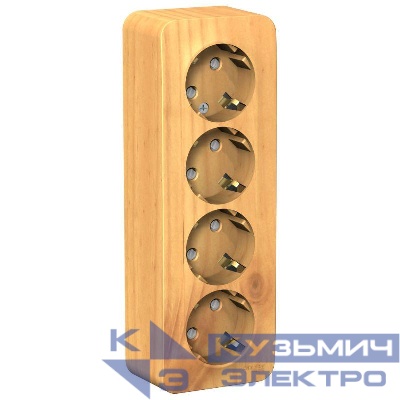 Розетка 4-м ОП Blanca 16А IP20 250В с заземл. защ. шторки с изолир. пластиной ясень SE BLNRA011415