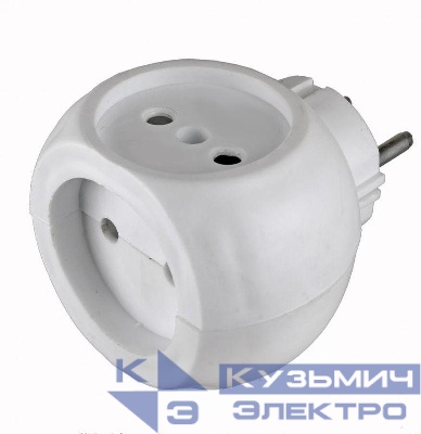 Разветвитель сетевой (тройник) РВ-043 Si 1/3C-Wh 6А шар бел. Volsten 13918