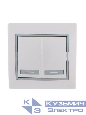 Выключатель 2-кл. СП Mira 10А IP20 с сер. вставкой бел. LEZARD 701-0215-101