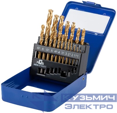 Набор сверл по металлу HSS шлифованные титановое покрытие угол заточки 135град. мет. Бокс 19шт (1-10мм через 0.5мм) MOS 35744М