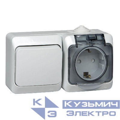 Блок ОП Этюд (1-м розетка 16А 250В евростандарт с заземл. защ. шторки + 1-кл. перекл.) IP44 сер. SE BPA16-246C