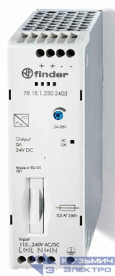 Источник питания импульсный вход 120...240В AC/220В DC / выход 24В DC 120Вт компактный IP20 FINDER 781B12302403