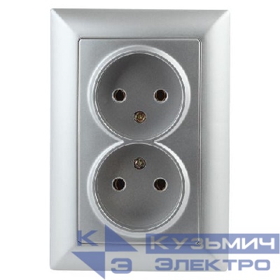 Розетка 2-м СП Solo 4-204-03 2х2P 16А 250В IP20 без заземл. алюм. Intro Б0053668