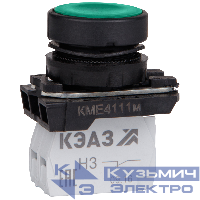 Кнопка КМЕ4122м-зеленый-2но+2нз-цилиндр-IP40 КЭАЗ 274299