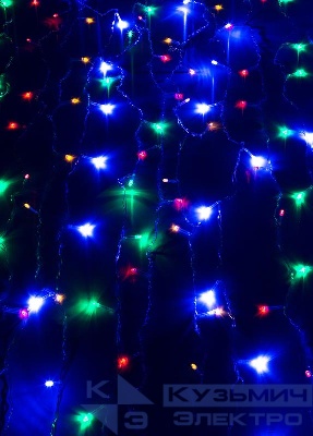 Гирлянда светодиодная "Дождь" 1.5х1.5м 144LED мультиколор 8 режимов 220В 1.5мм провод прозр. КОСМОС KOC_CUR-V106