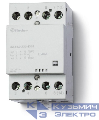 Контактор модульный 3NO + 1NC 40А AgSnO2 24В AC/DC 53.5мм IP20 опции: мех. индикатор FINDER 224400244710