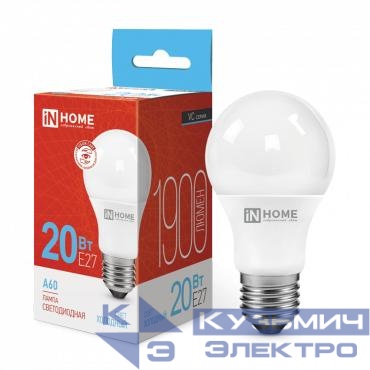 Лампа светодиодная LED-A60-VC 20Вт грушевидная 6500К холод. бел. E27 1900лм 230В IN HOME 4690612020310