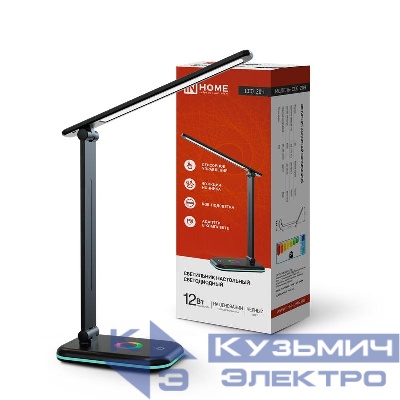 Светильник настольный светодиодный ССО 20Ч 12Вт 6500К 640лм RGB-подсветка сенсор-диммер с адаптером черн. IN HOME 4690612041100