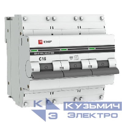 Выключатель автоматический модульный 3п C 16А 10кА ВА 47-100 PROxima EKF mcb47100-3-16C-pro