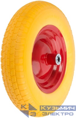 Колесо запасное полиуретановое 390х90х230мм для тачки 77556 (PU 4.80дюйм/4.00дюйм-8дюйм) (посадка ширина 125мм диаметр 16мм) FIT 77586