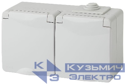 Розетка 2-м ОП Эра Эксперт 11-2604-03 16А IP65 горизонт. 250В 2х2P+E защ. шторки сер. Эра Б0035992