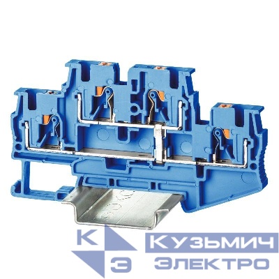 Клемма двухуровневая зажим push-in 4 точки подключения с перемычкой между уровнями 4кв.мм син. DKC VPRTT-4-PV-BU