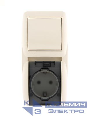 Блок ОП Nata (розетка евростандарт с заземл. с защ. крышкой + 1-кл. выкл.) IP20 вертикал. крем. LEZARD 710-0300-172