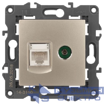 Розетка компьютерная + телевизионная 2-м Elegance 14-3110-04 RJ45 + TV IP20 механизм шампань Эра Б0034317