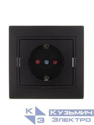 Розетка 1-м СП Mira с заземл. защ. шторки керамика черн. бархат LEZARD 701-4242-124