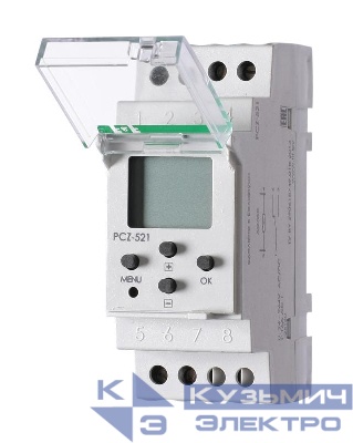 Реле времени PCZ-521 16А 24-264В AC/DC 1 перекл. IP20 1 канал-125 пар включ./выключ. суточн./недел. циклы монтаж на DIN-рейке F&F EA02.002.001