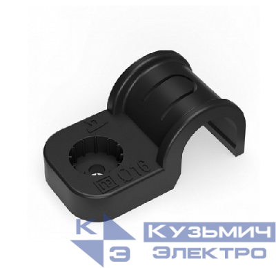 Крепеж-скоба пластиковая односторонняя для прямого монтажа черная в п/э д16 (50шт/уп) Промрукав