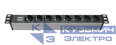 Блок распределения питания 8-м 16А Schuko вх. разъем Schuko для 19дюйм шкафов защита от перенапряж. с индикатором сети DKC R519SH8CD