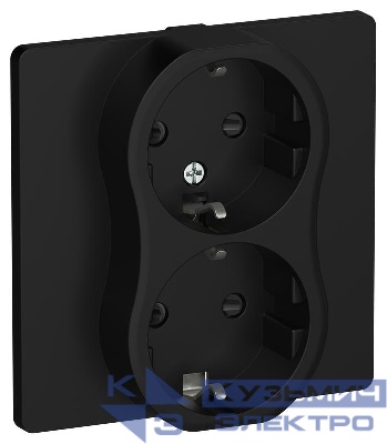Розетка 2-м СП FLITE РСш12-1-К-ФлЧ 16А с заземл. с защ. шторками безвинтовое крепление в сборе механизм черн. IEK FI-R24C-16-1-K02