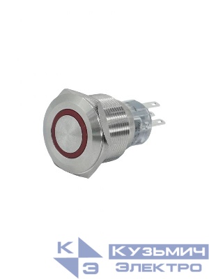 Выключатель кнопочный GQ22-L-11E/R/220V/S 1НО+1НЗ цилиндр с подсветкой 220В AC/DC d22мм IP65 метал. красн. Электротехник ET020094