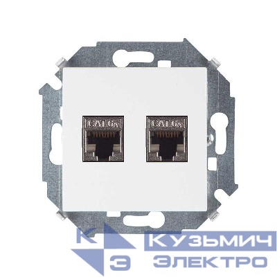 Розетка компьютерная 2-м Simon 15 RJ45 кат.6A AMP FTP механизм бел. Simon 1591564-030