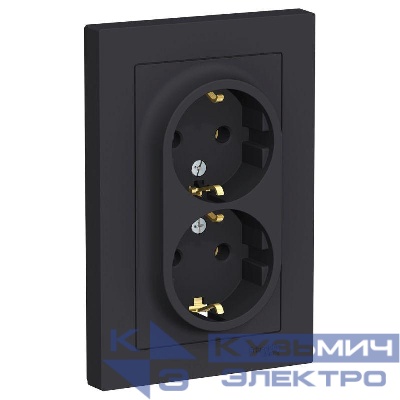 Розетка 2-м СП AtlasDesign 16А IP20 с заземл. в сборе карбон SE ATN001024