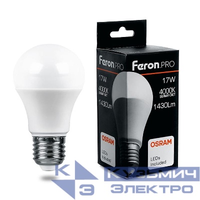 Лампа светодиодная LB-1017 17Вт A65 грушевидная 4000К E27 230В FERON 38039