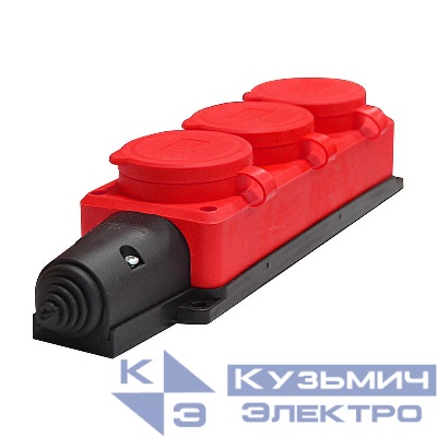 Колодка удлинителя 3-м Компакт 1ф с заглушками каучук красн. UNIVersal 3073