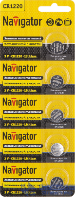 Элемент питания литиевый CR1220 94 778 NBT-CR1220-BP5 (блист.5шт) Navigator 94778