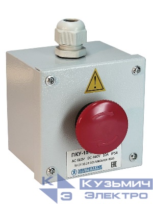 Пост кнопочный ПКУ 15-21-111 КЕ141 исп.2 (1з+1р) красн. гриб с фиксацией/ PG-13.5 Электротехник ET054790