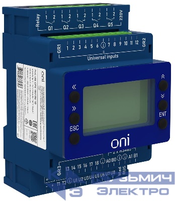 Модуль ЦПУ ПЛК 150 18 UI 6 UIO 2 UO 7 DO 24В DC с экраном ONI PLC-150-CPU-18U15U-1D