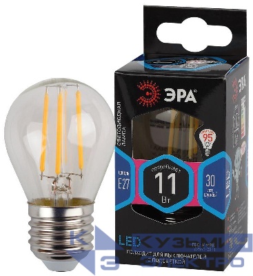 Лампа светодиодная филаментная F-LED P45-11W-840-E27 11Вт P45 шар 4000К нейтр. бел. E27 Эра Б0047015