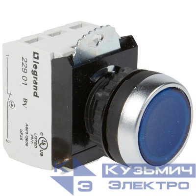 Кнопка 12-24В+НО+Н3 с инд. с потайным толкателем син. Osmoz Leg 023753