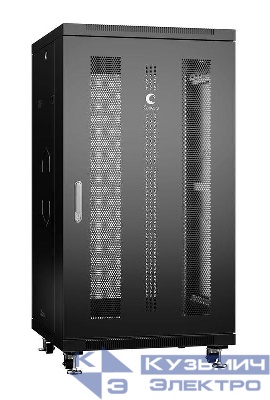 Шкаф монтажный телекоммуникационный напольн. ND-05C-22U60/60-BK 19дюйм 22U 600х600х1166мм для распределит. и серверн. оборудования; передн. и задн. перфорир. двери ручка с замком RAL 9004 черн. Cabeus 8549c