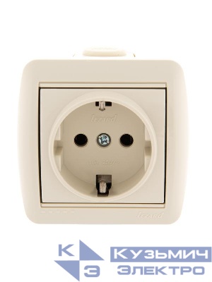 Розетка 1-м ОП Nata 16А IP20 с заземл. керамика крем. LEZARD 710-0300-122