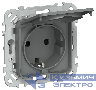 Розетка СП FLITE РСшкр11-1-44-ФлМА 16А IP44 с заземл. с защ. шторками и крышкой безвинтовое крепление механизм мокрый асфальт IEK FI-R16-16-1-44-K80