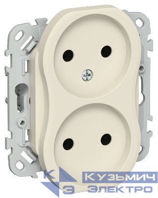 Розетка 2-м СП FLITE РС02-1-ФлСл 10А без заземл. без защ. шторок безвинтовое крепление механизм сливочный IEK FI-R20-10-1-K86